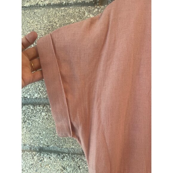 Linen Blend V-Neck Short-Sleeve Dress In Dusty Pink - Picture 3 of 6